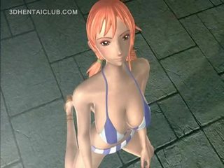 Big titted anime redhead giving titjob and blowjob